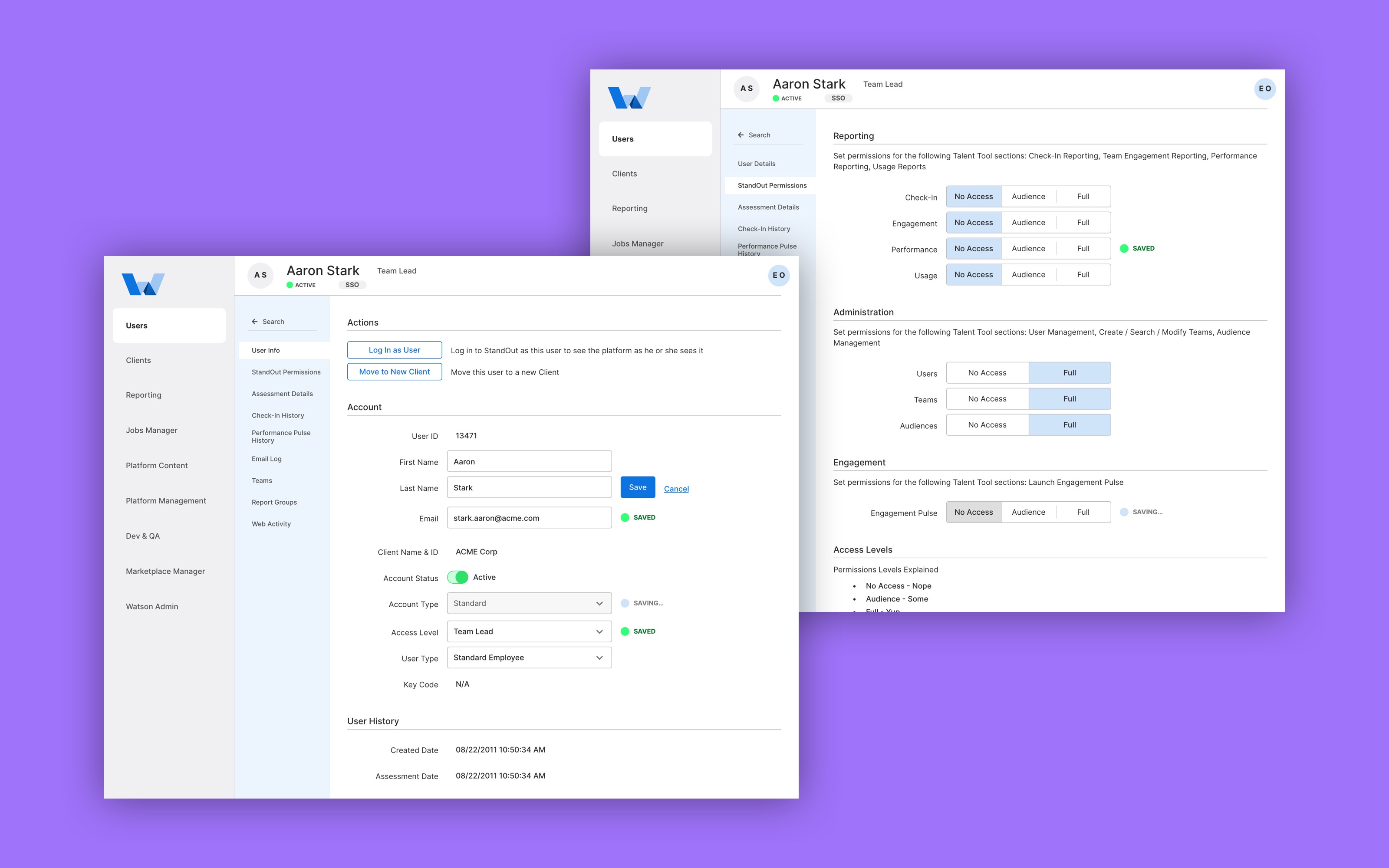 Watson - User administration section