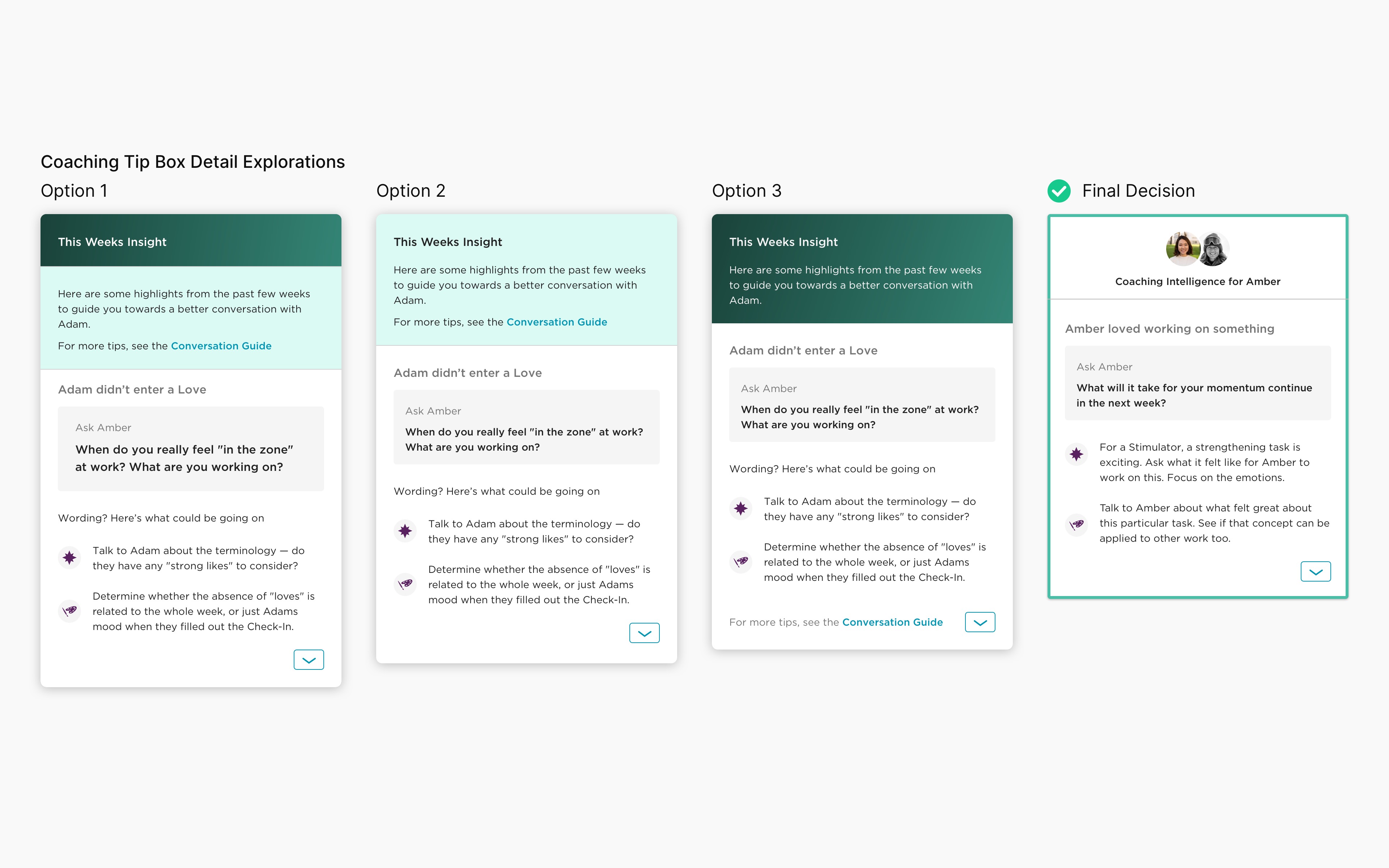 Different Coaching Intelligence card treatments