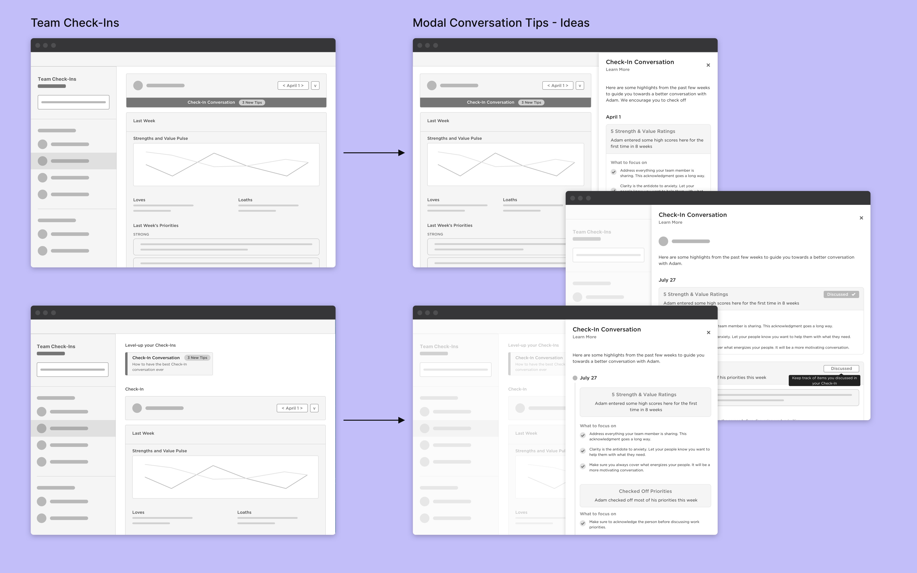 Early exploratory wireframes of StandOut Coaching Intelligence