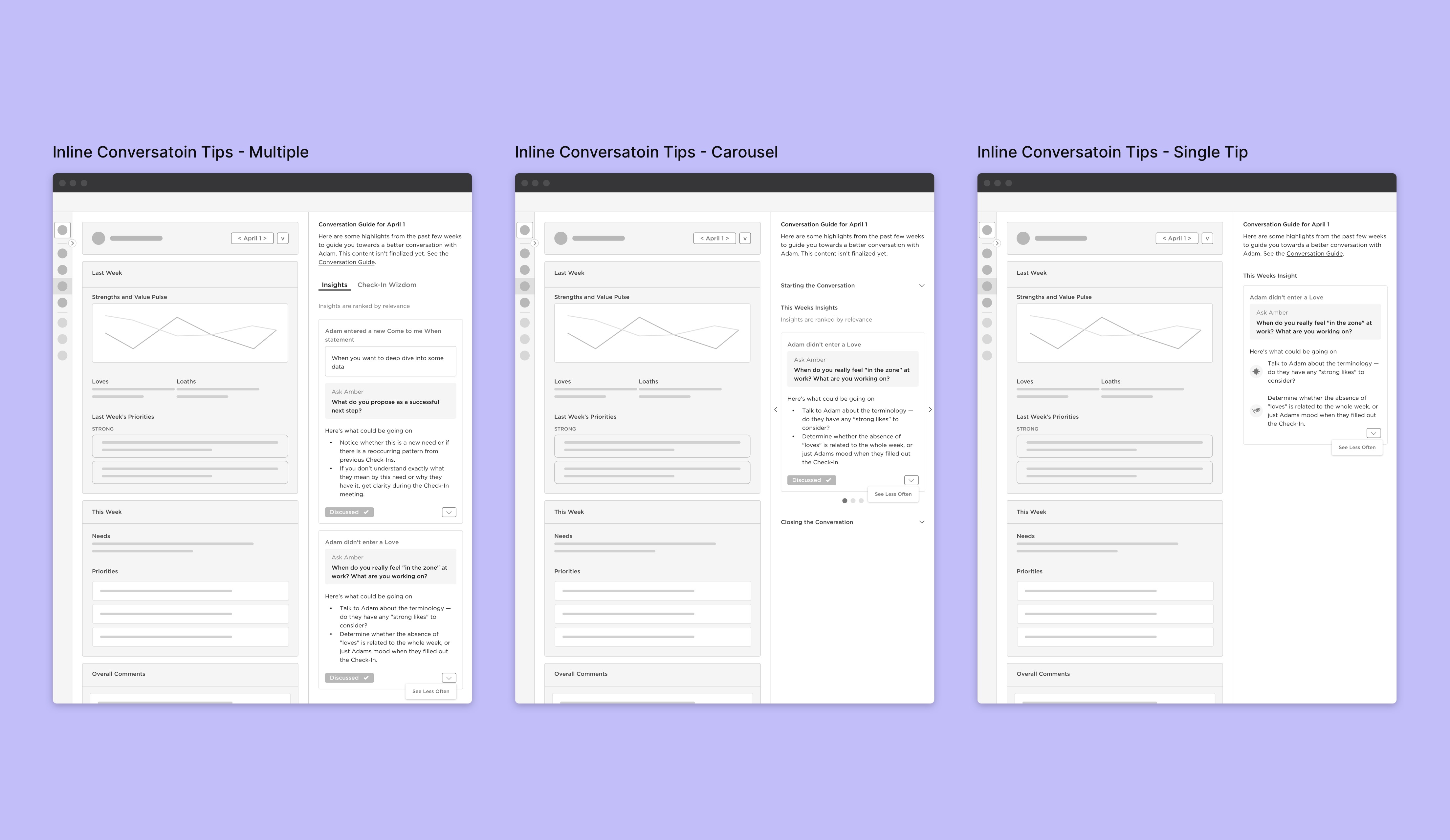 Updates to early wireframes based on initial research for StandOut Coaching Intelligence