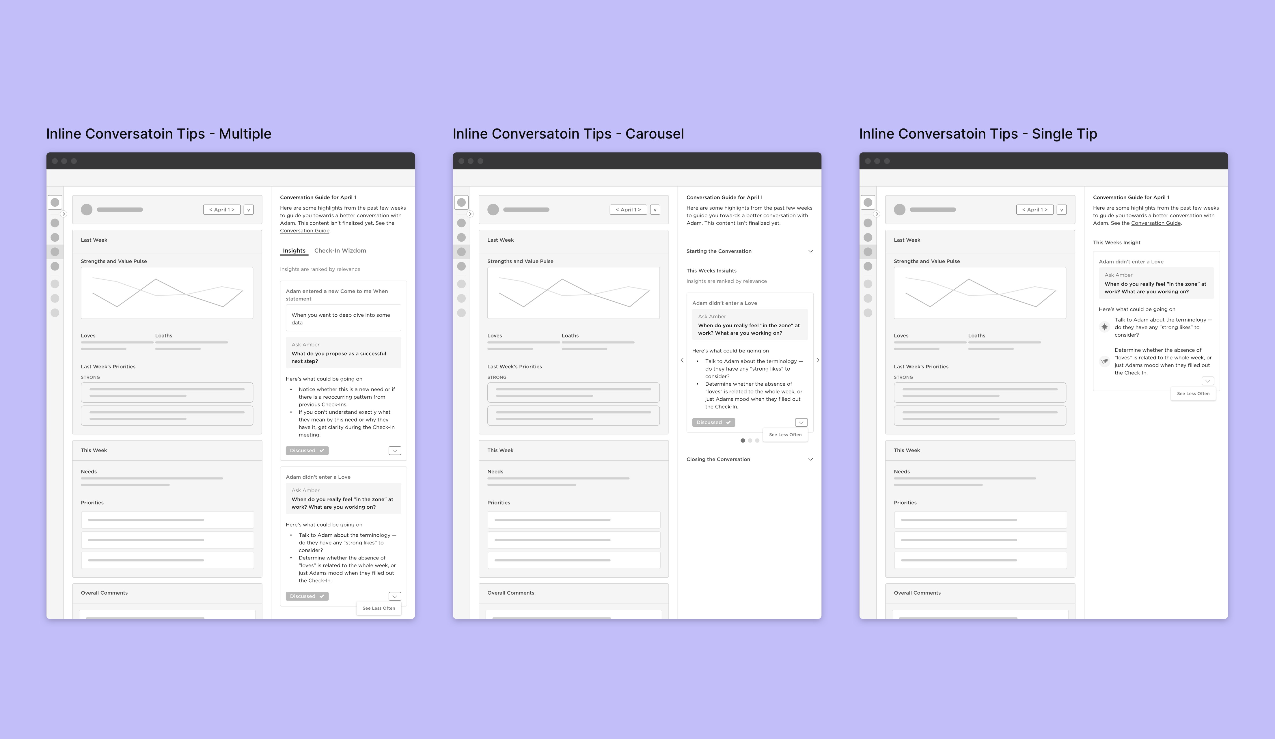 Updates to early wireframes based on initial research
